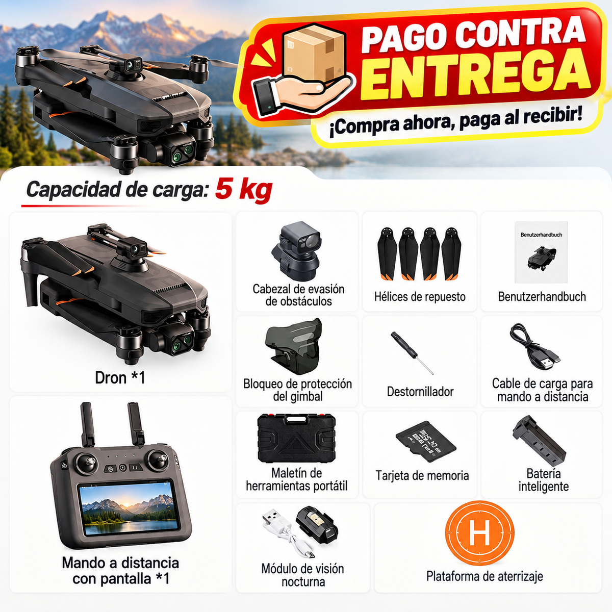 Imagen térmica + Caza + Transporte + Carga útil + Entrega + Lugar de uso