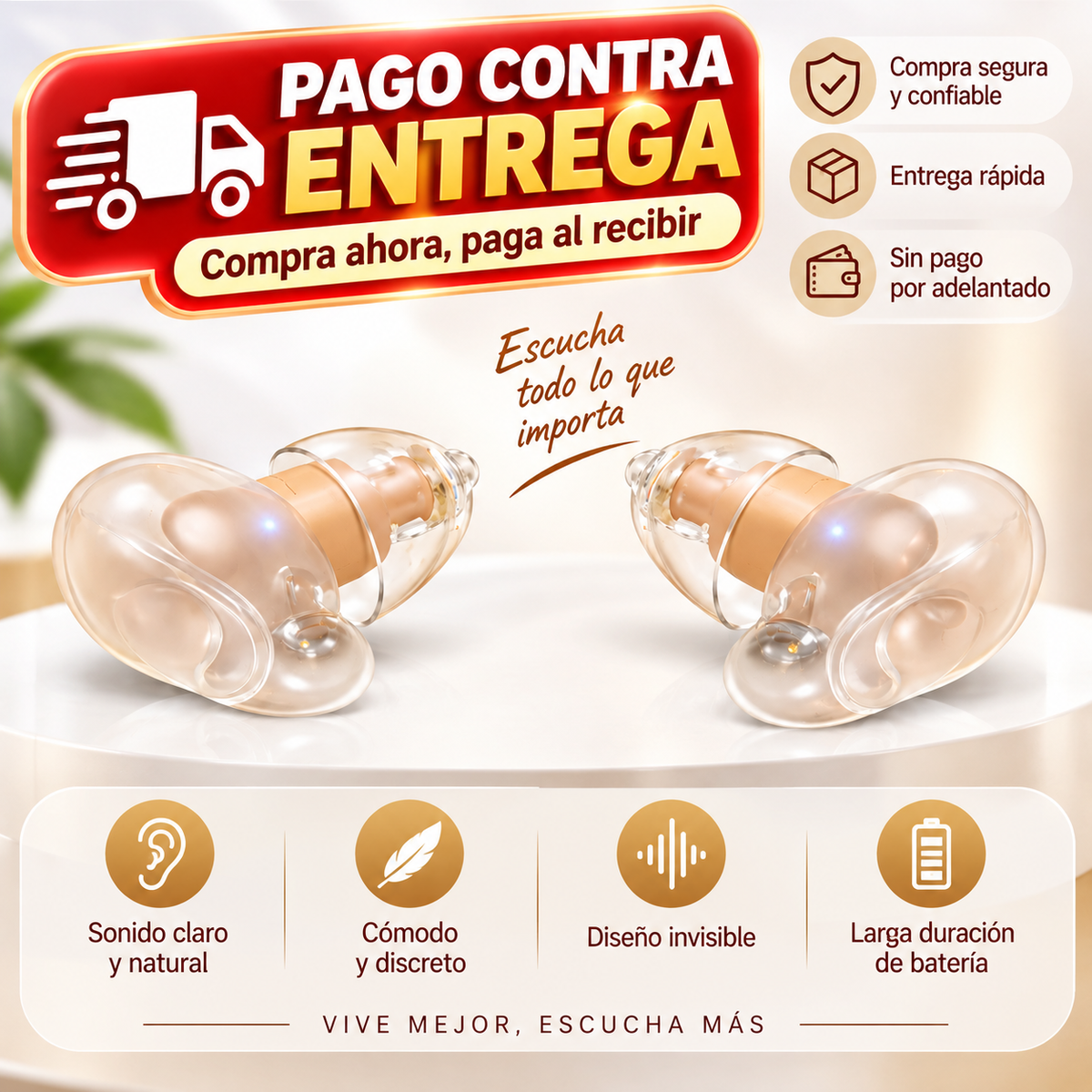 Un audífono invisible que ofrece un ajuste sin sensaciones y adapta automáticamente su forma a los contornos del canal auditivo.