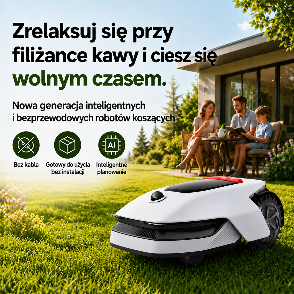 Inteligentny bezprzewodowy robot koszący z nawigacją AI i automatycznym ładowaniem
