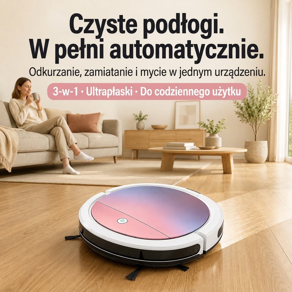 Płaski robot odkurzający 3 w 1 do sierści, kurzu i okruchów