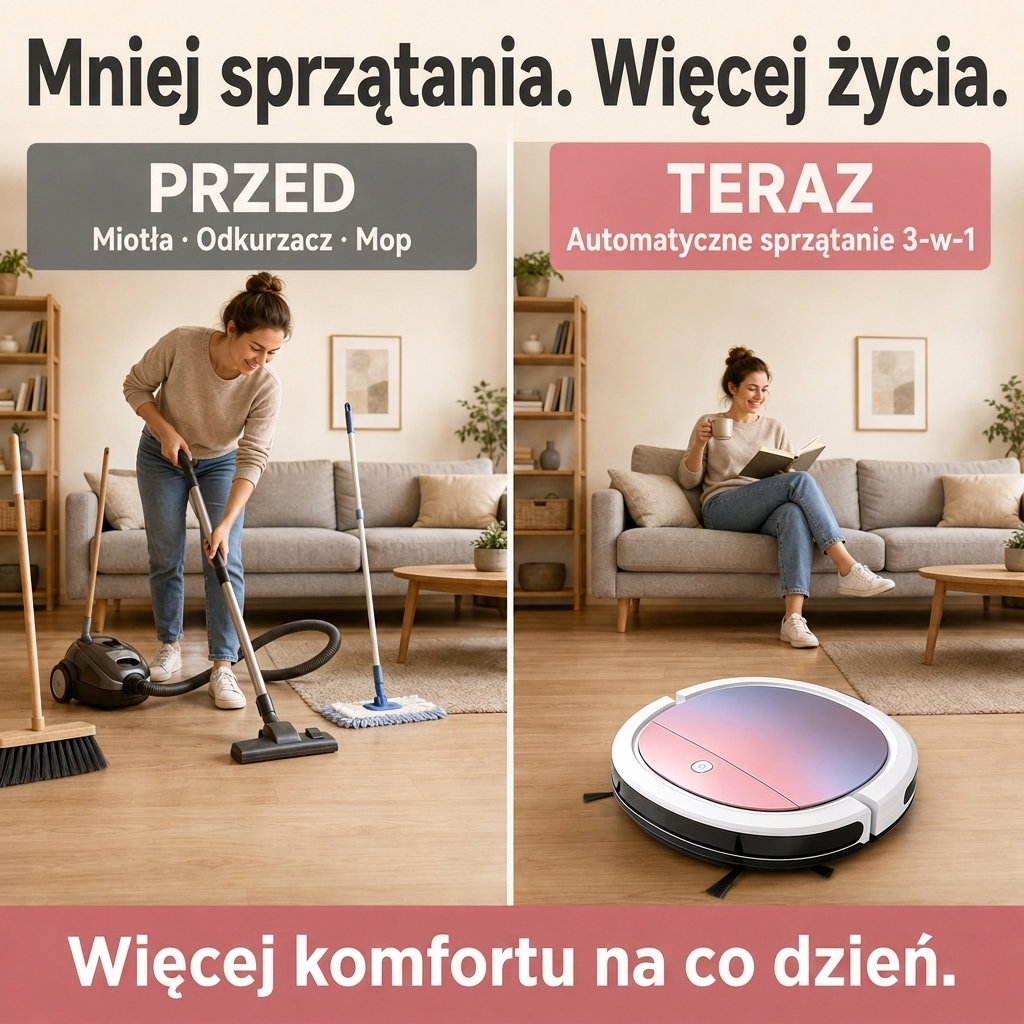 Płaski robot odkurzający 3 w 1 do sierści, kurzu i okruchów