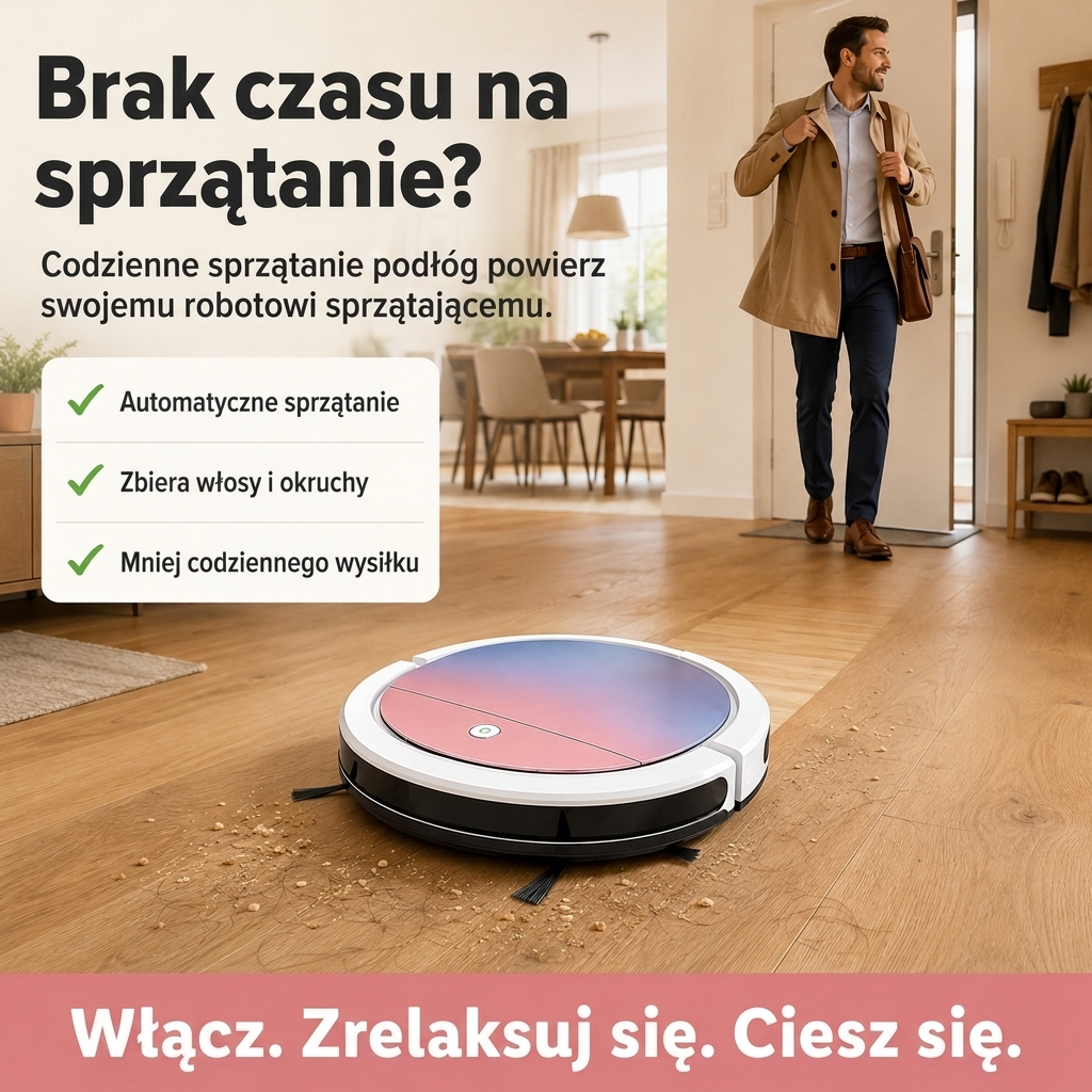 Płaski robot odkurzający 3 w 1 do sierści, kurzu i okruchów