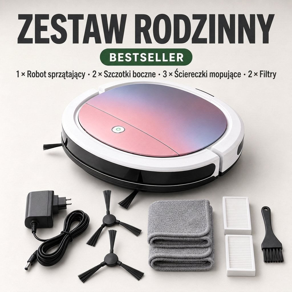 Płaski robot odkurzający 3 w 1 do sierści, kurzu i okruchów