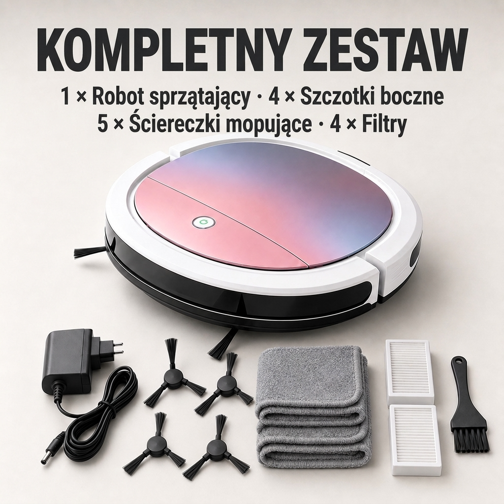 Płaski robot odkurzający 3 w 1 do sierści, kurzu i okruchów