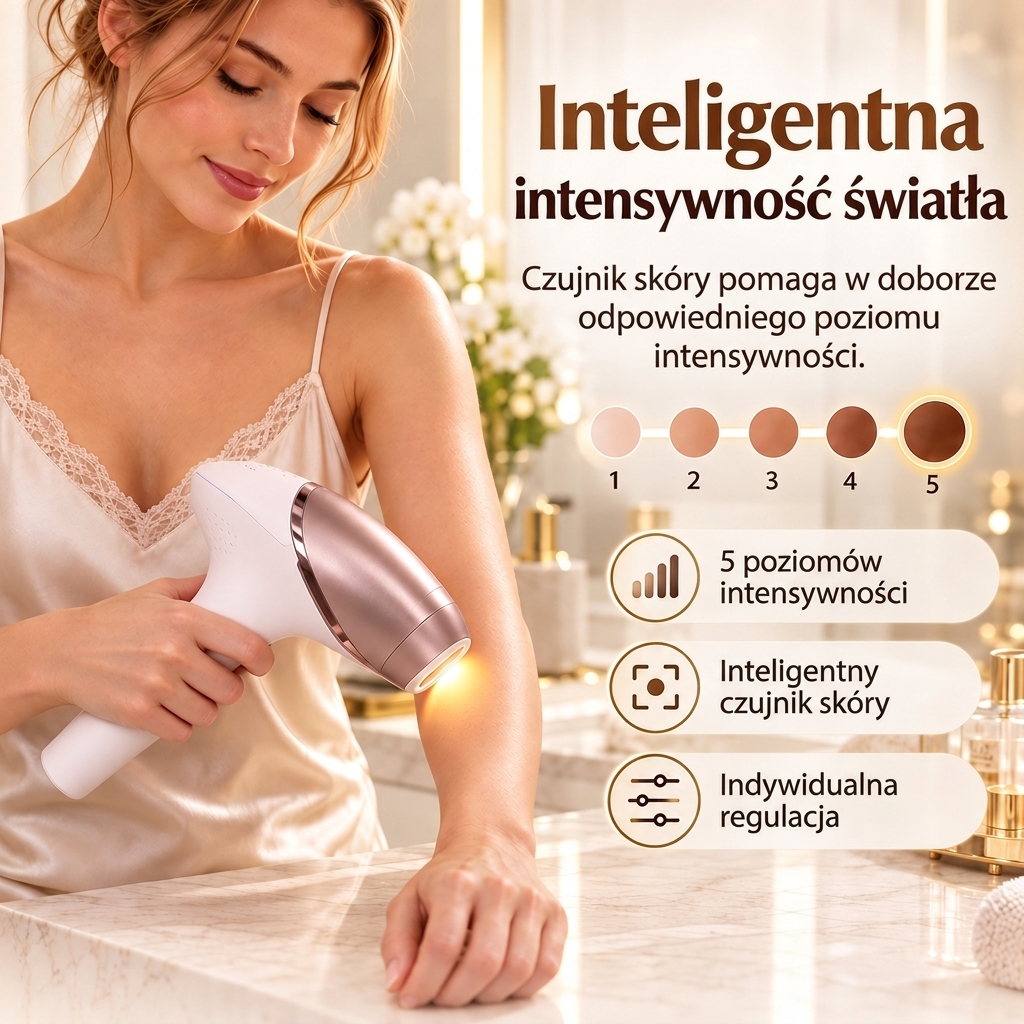 Urządzenie do depilacji IPL z 4 nasadkami i czujnikiem skóry