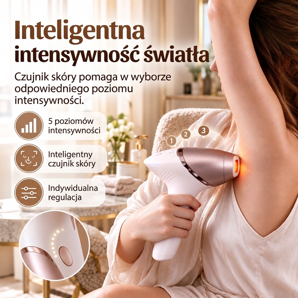 Urządzenie do depilacji IPL z 4 nasadkami i czujnikiem skóry