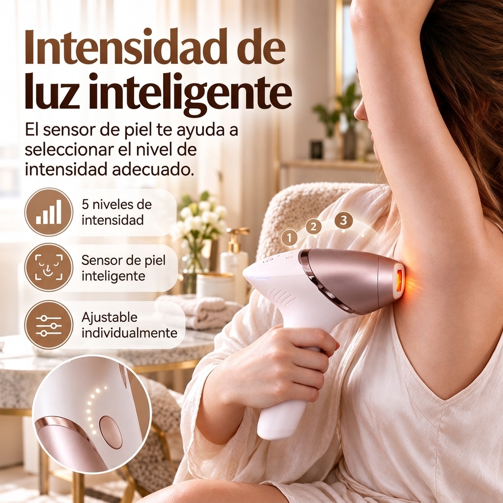 Dispositivo de depilación IPL con 4 cabezales y sensor de piel