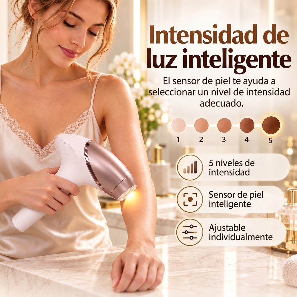 Dispositivo de depilación IPL con 4 cabezales y sensor de piel