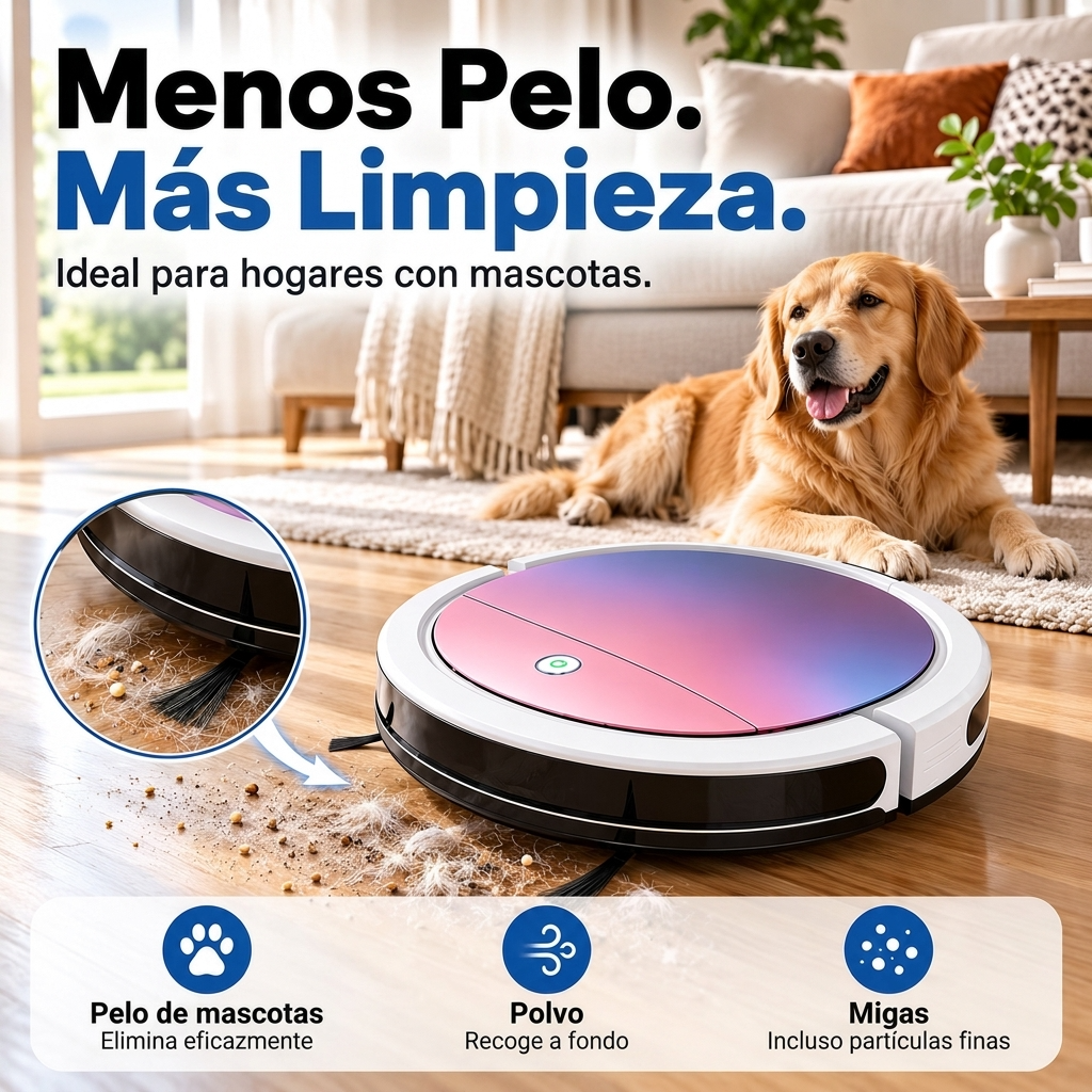 Robot aspirador ultraplano 3 en 1 para pelo, polvo y migas