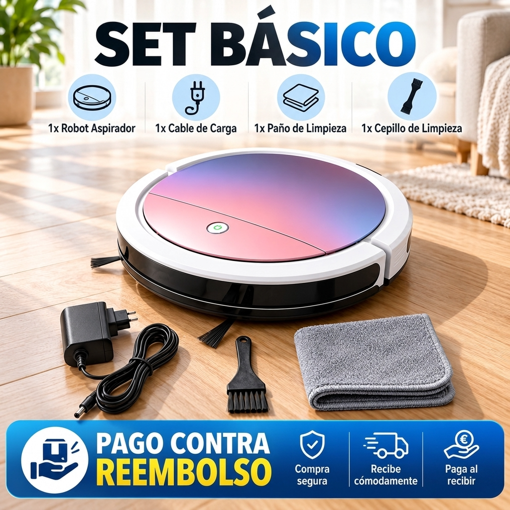 Robot aspirador ultraplano 3 en 1 para pelo, polvo y migas