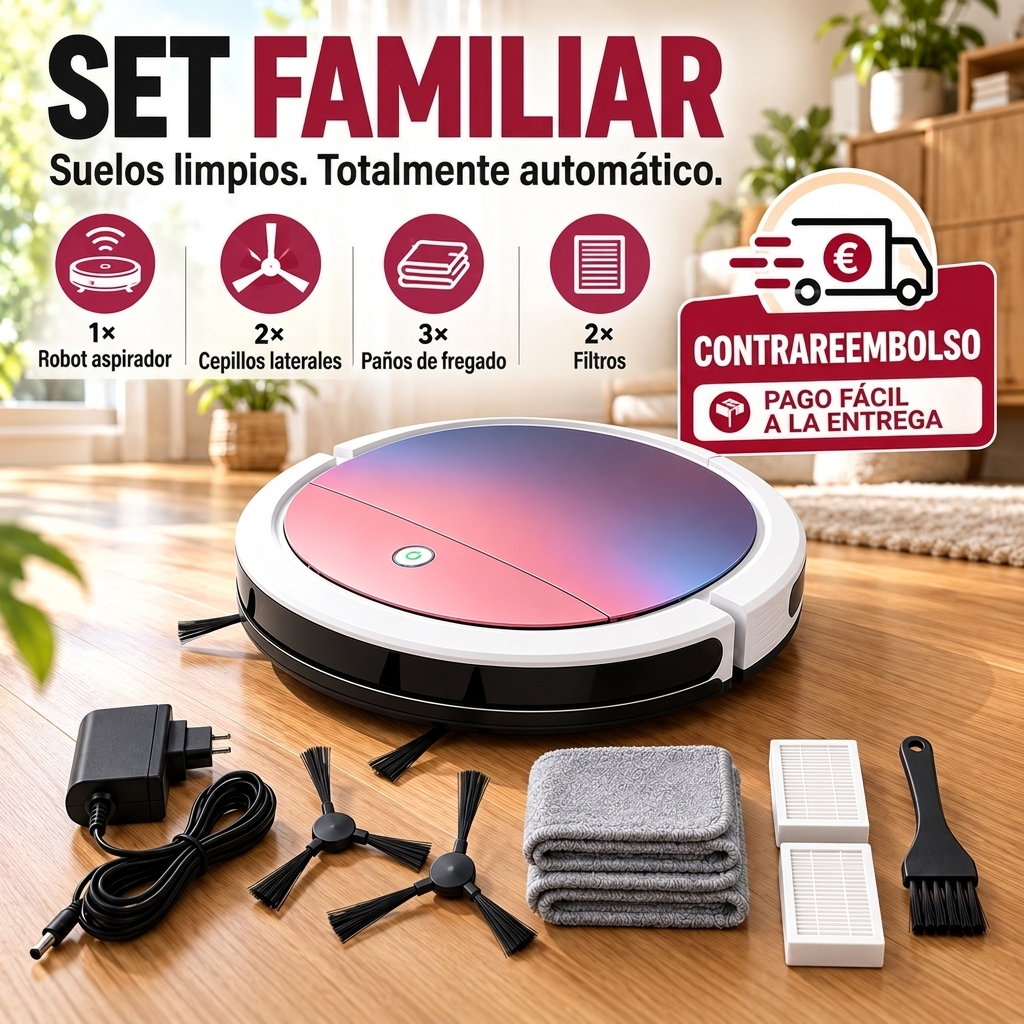 Robot aspirador ultraplano 3 en 1 para pelo, polvo y migas