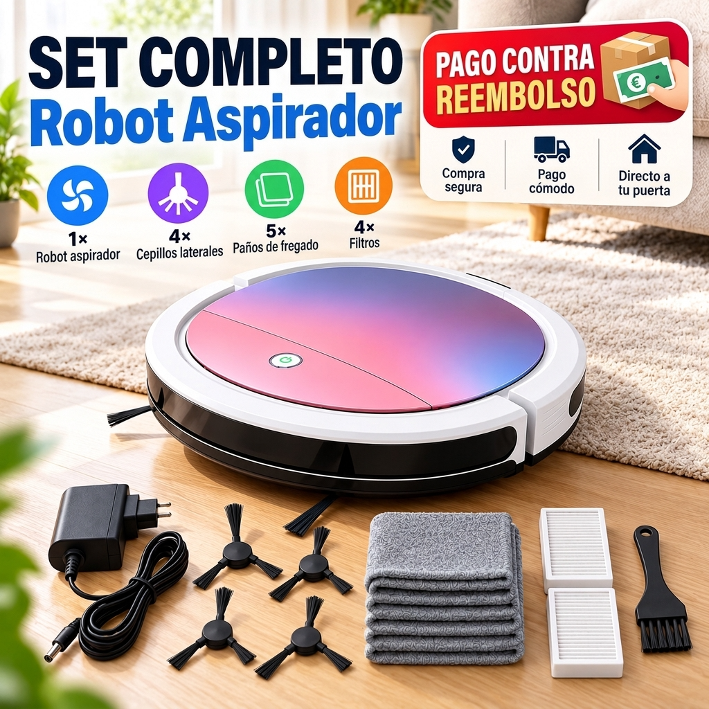 Robot aspirador ultraplano 3 en 1 para pelo, polvo y migas