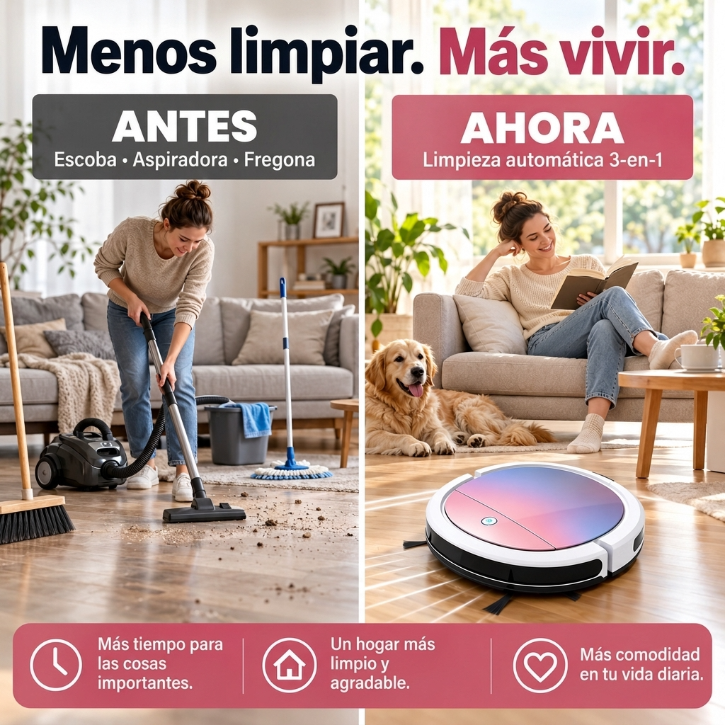 Robot aspirador ultraplano 3 en 1 para pelo, polvo y migas