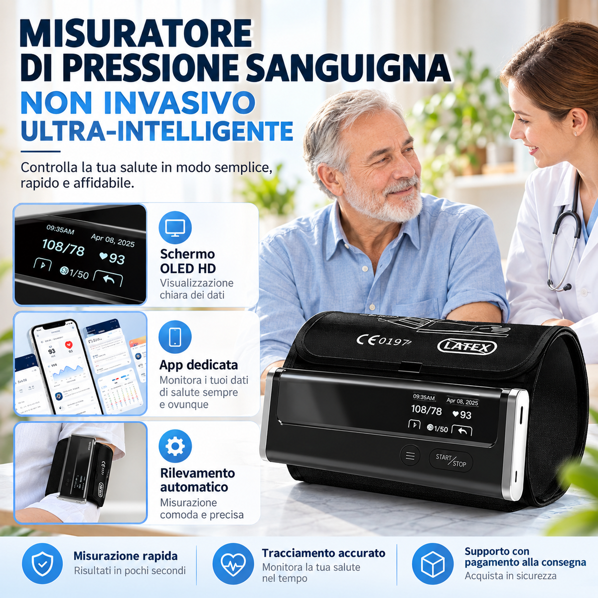 【12 in 1】L'ultimo misuratore di pressione sanguigna non invasivo e altamente intelligente di Omron