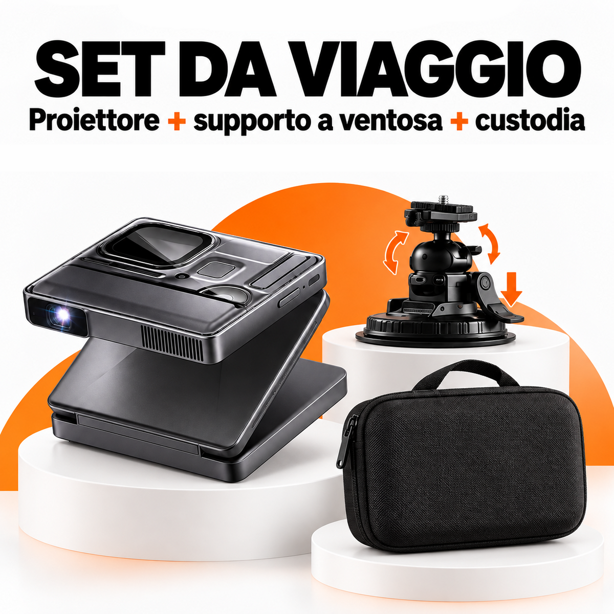 Mini Proiettore Portatile DLP con Supporto 1080P, WiFi Dual Band e Bluetooth, Videoproiettore con Batteria Integrata per Home Cinema, Smartphone e Console