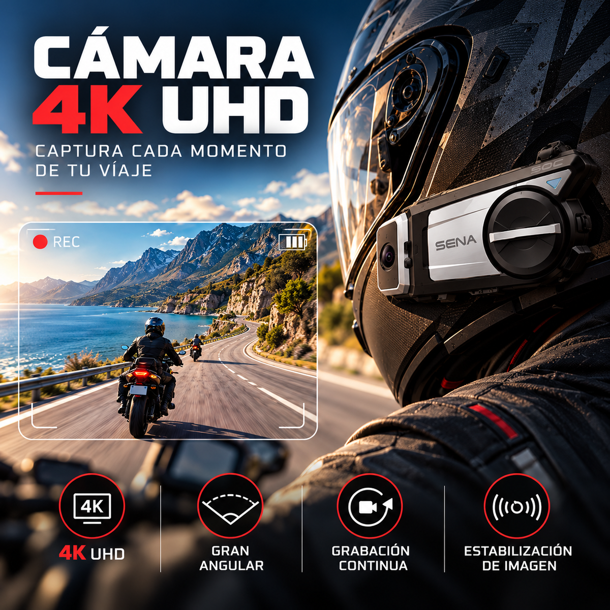 SENA 50C – Intercomunicador de Moto con Cámara 4K, Mesh Bluetooth y Sonido Harman Kardon