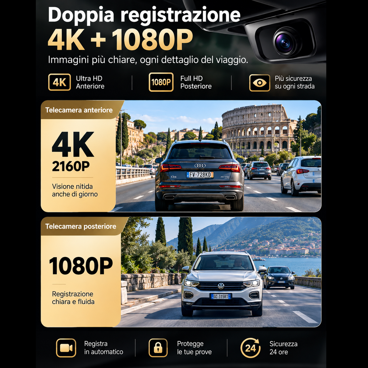 Specchietto Retrovisore Digitale 12″ 4K con APP, Dash Cam e Telecamera Posteriore
