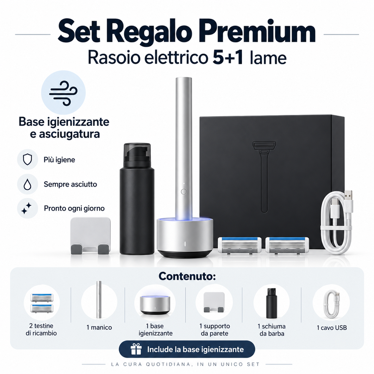 Rasoio da Uomo 5+1 Lame con Vibrazione Elettrica – Kit Rasatura Premium Ricaricabile