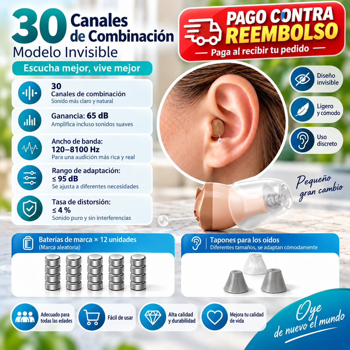 Audífono original alemán – Invisible y para jóvenes y mayores