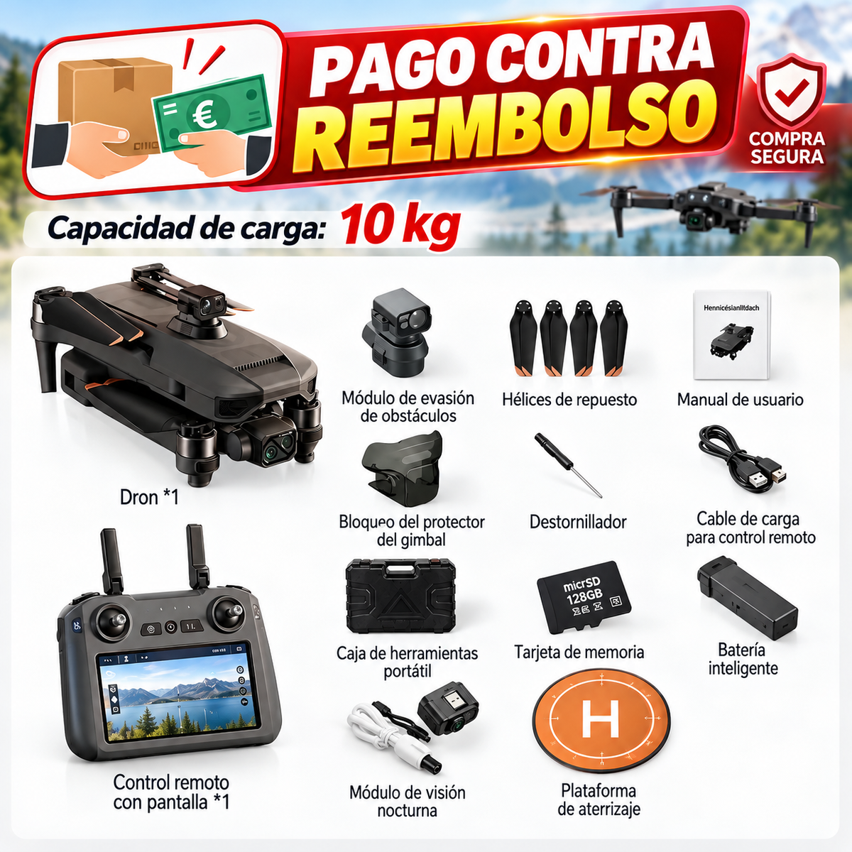 Imagen térmica + Caza + Transporte + Carga útil + Entrega + Lugar de uso