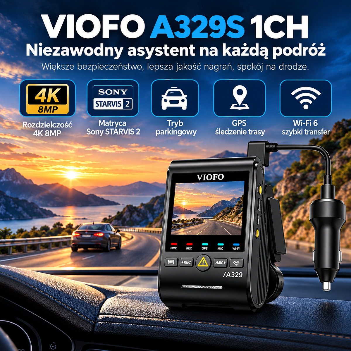 VIOFO A329S 2CH – Wideorejestrator 4K + 2K z GPS, Wi-Fi i Trybem Parkingowym