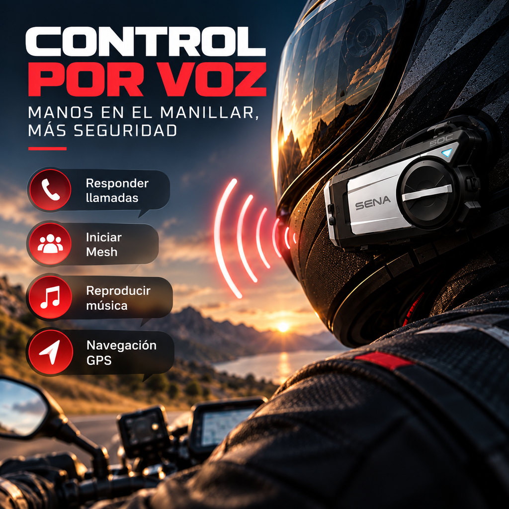 SENA 50C – Intercomunicador de Moto con Cámara 4K, Mesh Bluetooth y Sonido Harman Kardon