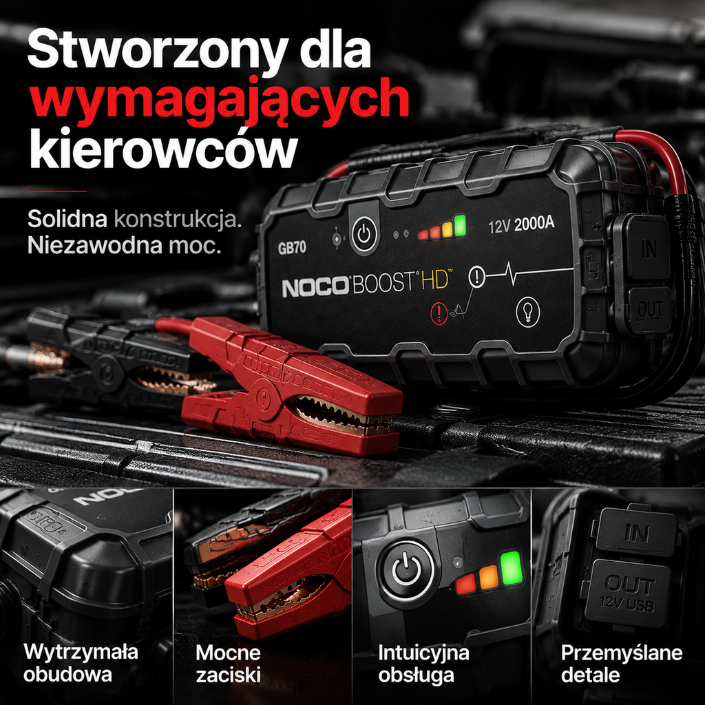 Booster samochodowy 12V 2000A – urządzenie rozruchowe do akumulatora, Diesla i silników benzynowych