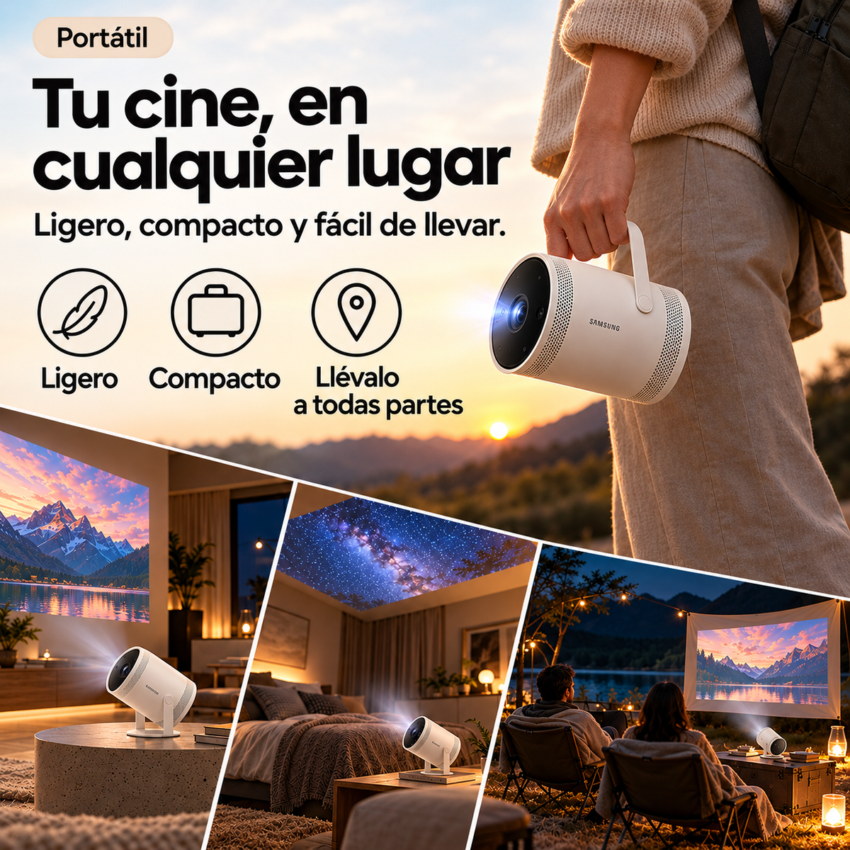 Samsung The Freestyle 2nd Gen Proyector Inteligente Portátil – Tu Cine Privado en Cualquier Lugar