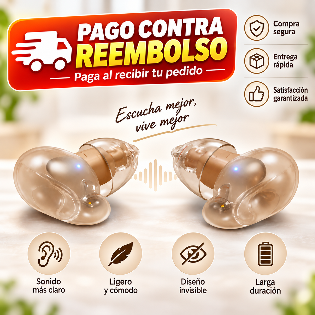 Un audífono invisible que ofrece un ajuste sin sensaciones y adapta automáticamente su forma a los contornos del canal auditivo.