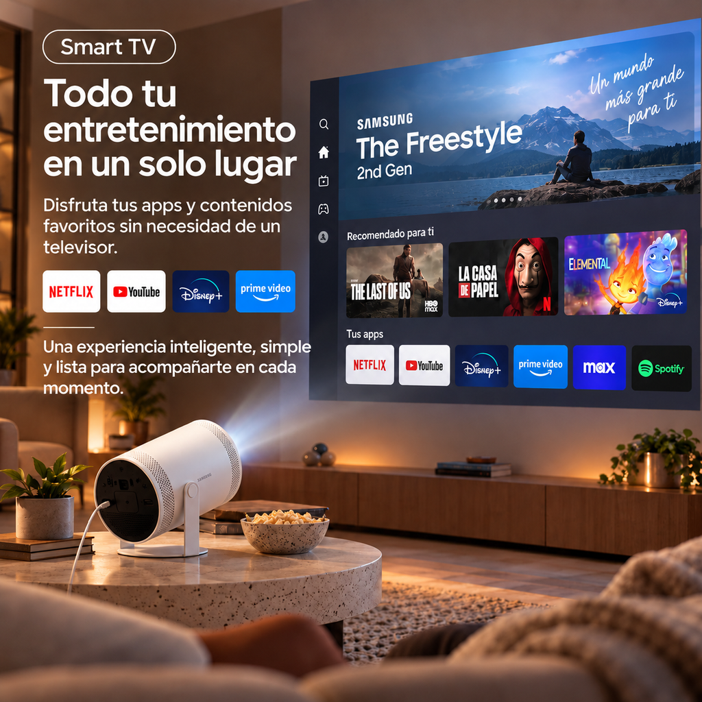 Samsung The Freestyle 2nd Gen Proyector Inteligente Portátil – Tu Cine Privado en Cualquier Lugar