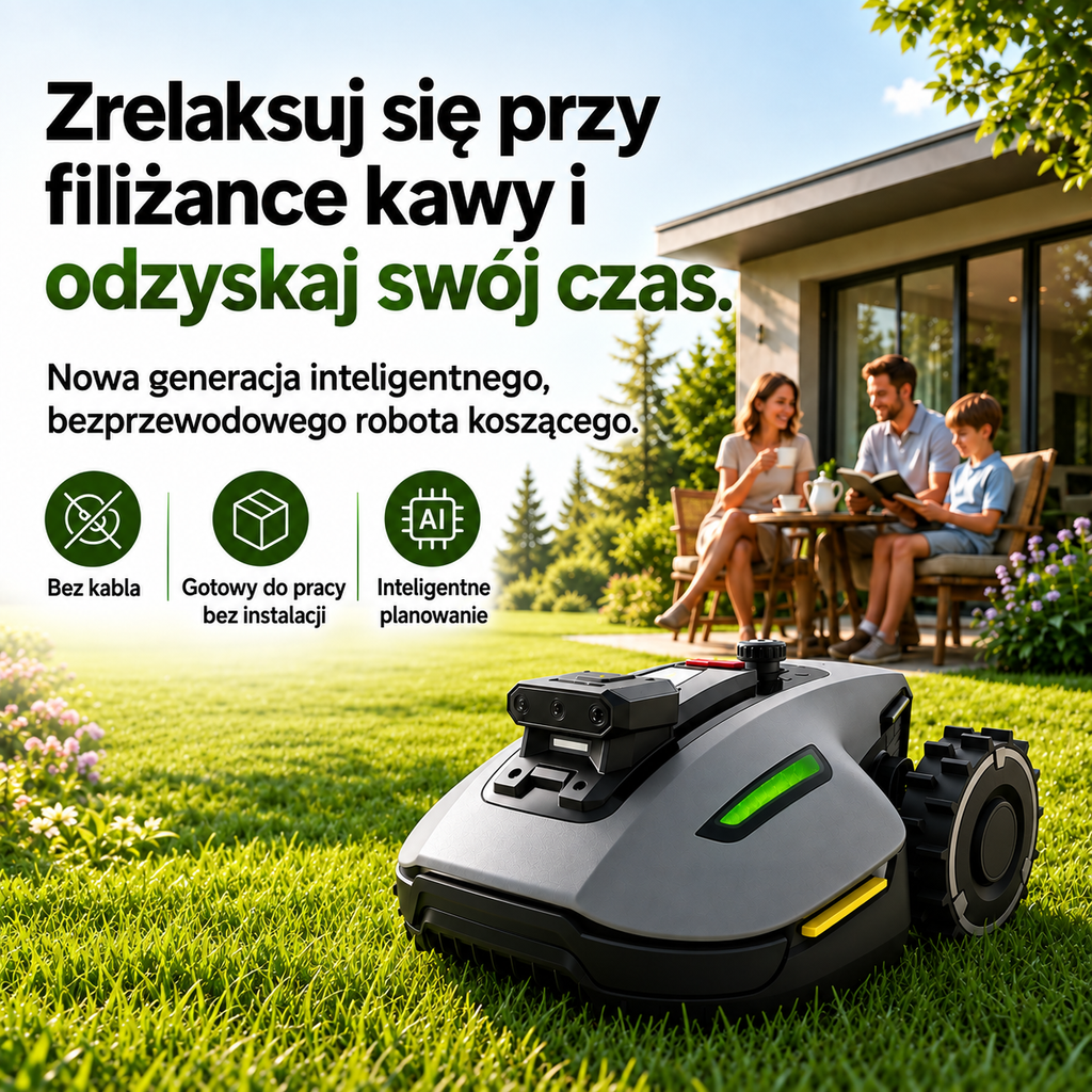 Inteligentna bezprzewodowa kosiarka robotyczna z nawigacją AI i automatycznym ładowaniem