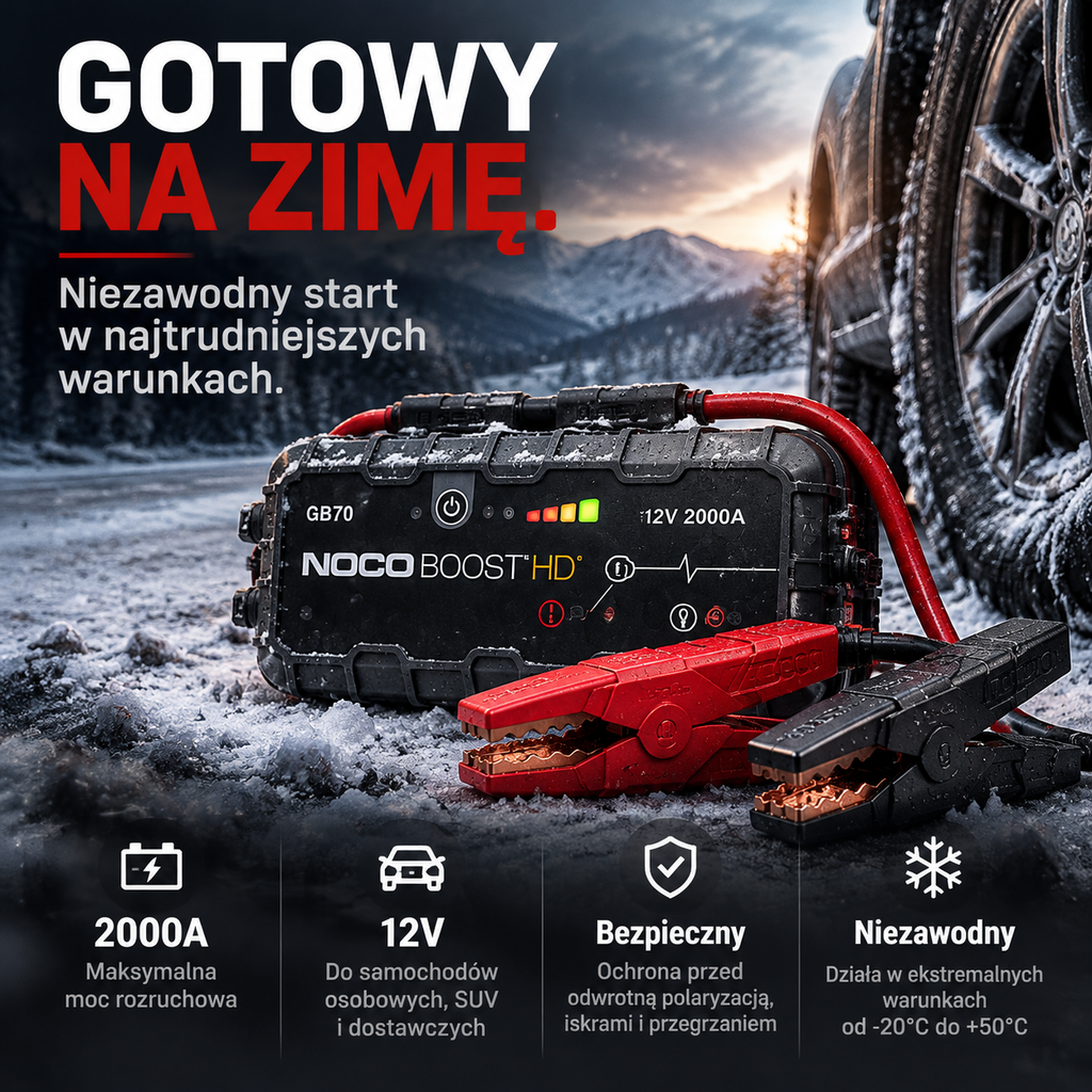 Booster samochodowy 12V 2000A – urządzenie rozruchowe do akumulatora, Diesla i silników benzynowych