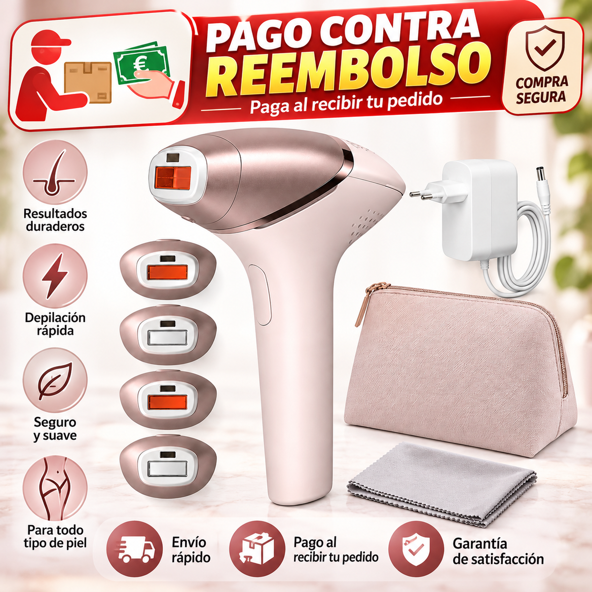 Dispositivo de depilación IPL con 4 cabezales y sensor de piel