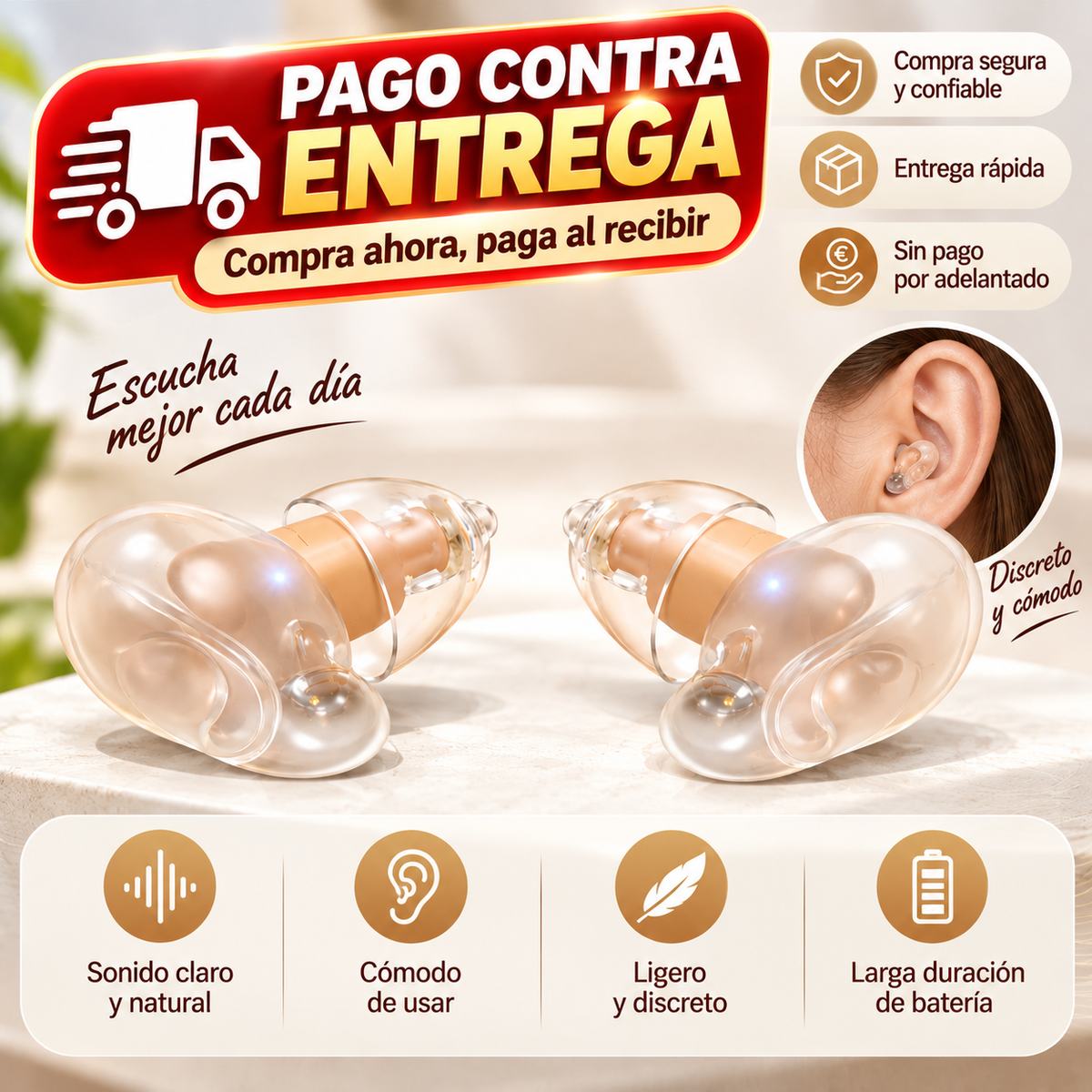 Un audífono invisible que ofrece un ajuste sin sensaciones y adapta automáticamente su forma a los contornos del canal auditivo.