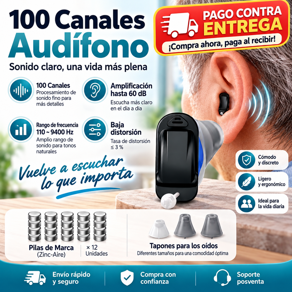 Audífono original alemán – Invisible y para jóvenes y mayores