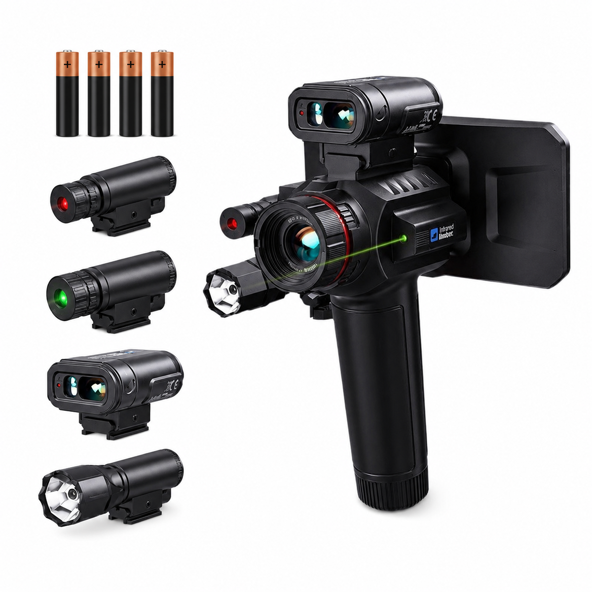 Visore notturno termico AI, fusione a doppia immagine, telemetro laser, video HD, IP67, binocolo da esterno